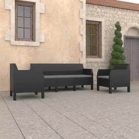 3079672 vidaXL Set mobilier de grădină cu perne, 3 piese, antracit, PP ratan