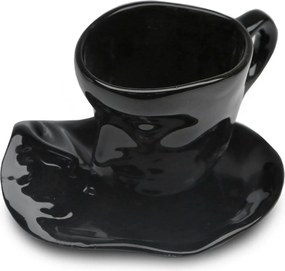 Set cana cu farfurie HMY-6406, negru, ceramica, 15 cm