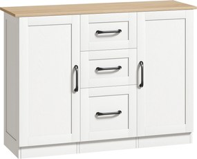 HOMCOM Bufet de bucătărie cu 3 sertare și 2 uși, închidere amortizată, pentru dining, hol și living, 110x35x80,4 cm, alb | Aosom Romania