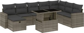 vidaXL Set canapele de grădină, 9 piese, cu perne, gri, poliratan