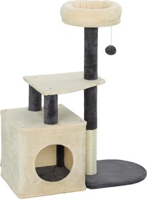 PawHut Arbore zgârietor pentru pisici, înalt de 92 cm, cu căsuță, culcuș, stâlpi din sisal și bila, crem alb | Aosom Romania
