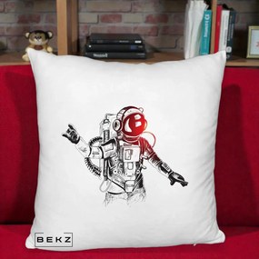 Perna Decorativa Astronaut Rock Sketching, 40x40 cm, Alb Pufos, Husa Detasabila, Perna Inclusa, BEKZ®