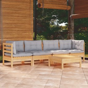 3096153 vidaXL Set mobilier grădină cu perne gri, 5 piese, lemn masiv de pin