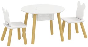 AIYAPLAY Set 1 masă rotundă, 2 scaune pentru copii, 3 piese, spătar în formă de urs, activități, activități creative, mese, 3-6 ani | Aosom Romania