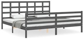 3194008 vidaXL Cadru pat cu tăblie 200x200 cm, gri, lemn masiv