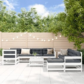 3186572 vidaXL Set mobilier relexare grădină, 10 piese, alb, lemn masiv de pin