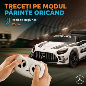 AIYAPLAY Mașinuță Electrică pentru Copii 3-8 Ani Mercedes-AMG 12V cu Telecomandă, Lumini LED, Roți de Transport, Alb | Aosom Romania
