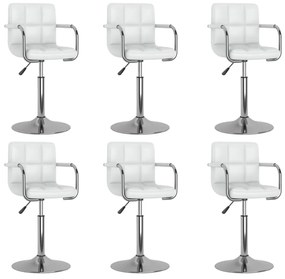 vidaXL Scaune de bucătărie pivotante, 6 buc., alb, piele ecologică