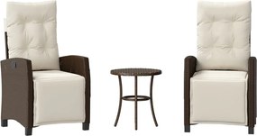 vidaXL Set bistro cu perne, 3 piese, maro, poliratan