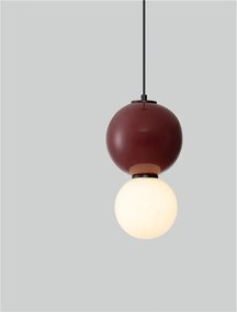 Pendul LED decorativ portelan bordeaux, sticla alb, NOESIS