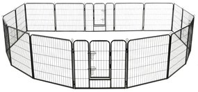 Tarc pentru caini, 16 panouri, otel, 80 x 80 cm, negru 80 x 80 cm, 16 panouri