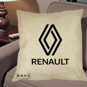Perna Personalizata cu emblema Renault, 40x40 cm, Crem, Husa Detasabila, Perna Inclusa, BEKZ®