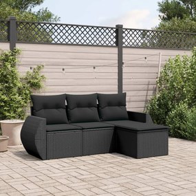 3253602 vidaXL Set mobilier de grădină cu perne, 4 piese, negru, poliratan
