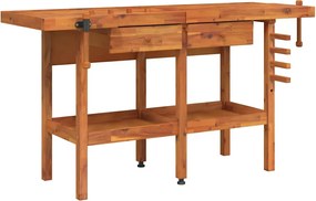 vidaXL Banc de lucru cu sertare și menghine, 162x62x83 cm, lemn acacia