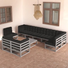 3076731 vidaXL Set mobilier de grădină cu perne, 10 piese, lemn masiv pin