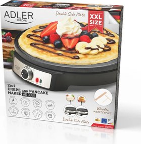 Aparat pentru clătite Adler AD 3093, 1600W, 30 cm, Ustensile incluse, Negru/Inox