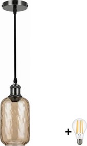 BRILAGI-LED Lustră pe cablu RETRO GLASS 1xE27/60W/230V Ø 14 cm negru/maro fumuriu