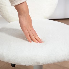 HOMCOM Scaun tapițat cu urechi de iepure, Scaun de birou cu role, rotativ, blană artificială, Alb | Aosom Romania