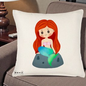 Perna Personalizata Sirena Kawaii Roscat, 40x40 cm, Crem Reliefat, Husa Detasabila, Perna Inclusa, BEKZ®