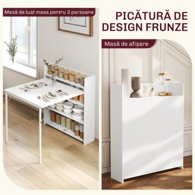 HOMCOM Masă de dining pliabilă 78,5x91 cm, cu 4 rafturi, pentru 3 persoane, masă de bucătărie rabatabilă, alb | Aosom Romania