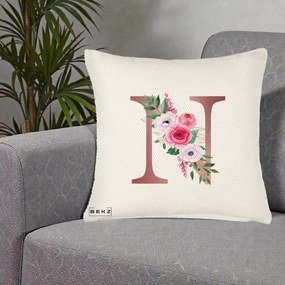 Cadou Personalizat - Perna Personalizata Monograma Rose Gold Litera N, 40x40 cm, Crem Reliefat, Husa Detasabila, Perna Inclusa, BEKZ®
