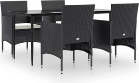 vidaXL Set de masă pentru grădină, 5 piese, cu perne, negru