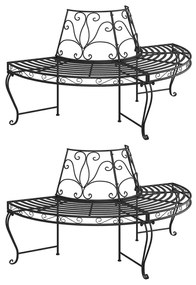 vidaXL Bancă circulară de copac, 2 buc., negru, Ø160 cm, oțel