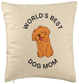 Perna Decorativa, Model World&apos;s Best Dog Mom, 40x40 cm, Bej, Husa Detasabila, Burduf