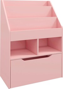 HOMCOM Bibliotecă pentru Copii cu Rafturi, Sertar și Roți, Raft pentru Jucării și Cărți, 60x29.9x90 cm, Roz | Aosom Romania
