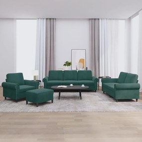 vidaXL Set de canapele cu perne, 4 piese, verde închis, catifea