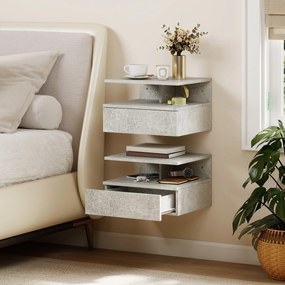 HOMCOM Set de 2 Noptiere Suspendate cu Sertar și Raft Deschis, 35x32x22.5 cm, Gri Ciment | Aosom Romania