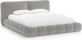 Pat matrimonial gri tapițat cu spațiu de depozitare cu somieră 180x200 cm Solange – Micadoni