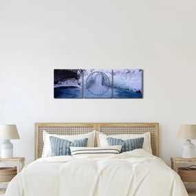 Tablou cu cascadele iarna (cu ceas) (90x30 cm)