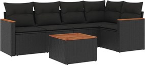 vidaXL Set mobilier de grădină cu perne, 6 piese, negru, poliratan