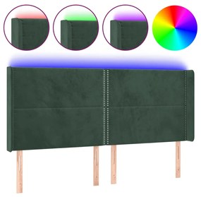 Tablie de pat cu LED, verde inchis, 163x16x118 128 cm, catifea 1, Verde inchis, 163 x 16 x 118 128 cm