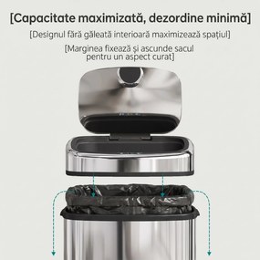 HOMCOM Coș de gunoi cu senzor infraroșu 50L, 2 moduri de deschidere, oțel inoxidabil, argintiu | Aosom Romania