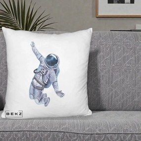 Perna Decorativa Astronaut Acuarela Zbor, 40x40 cm, Alb Pufos, Husa Detasabila, Perna Inclusa, BEKZ®