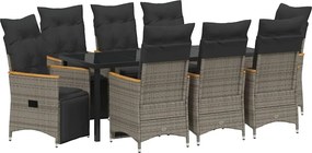 vidaXL Set de masă pentru grădină cu pernă 9 pcs Gri poliratan