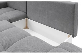 Colțar extensibil ALMADA, tapițat, în formă de L, cu spațiu de depozitare, pe partea stângă, gri