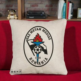 Perna Personalizata Gaz Metan Medias 1945 Fotbal, 40x40 cm, Bej Canapea, Husa Detasabila, Perna Inclusa, BEKZ®