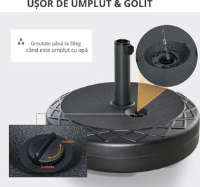 Outsunny Bază de Umbrelă Rotundă din Plastic Rezistent 30kg, Ø55x14cm, Ideală pentru Stabilitate, Ușor de Mutat, Negru | Aosom Romania