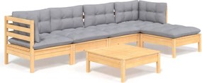 vidaXL Set mobilier grădină cu perne gri, 6 piese, lemn de pin