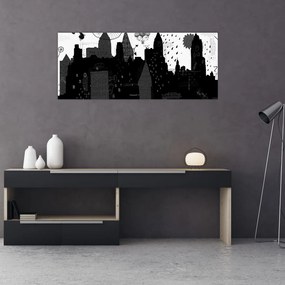 Tablou - Oraș cu inscripții și modele (120x50 cm)