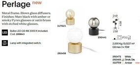 Veioza/Lampa de masa design modern Perlage tl3 alama/amber