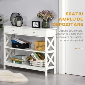 HOMCOM Consolă, cu 2 Sertare și Rafturi Reglabile, Design Modern, Structură Solidă cu Sistem Anti-Răsturnare, 100x30.5x80 cm, Albă | Aosom Romania