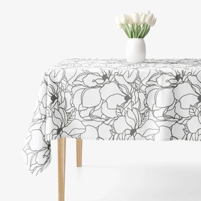 Goldea față de masă 100% bumbac - flori gri pe alb 120 x 120 cm