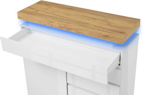 Comodă cu 2 uși &amp; 3 sertare, iluminare LED, dulap multifuncțional pentru living și dormitor, 110x39x115 cm, Alb