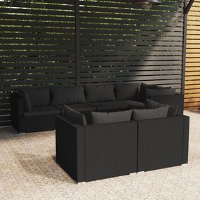 3102472 vidaXL Set mobilier de grădină cu perne, 7 piese, negru, poliratan