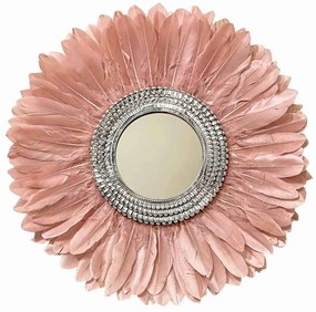 Oglinda decorativa de pere cu pene roz ARETTE PINK, 50-55 cm