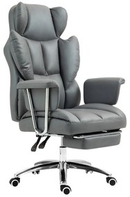 HOMCOM Scaun de birou ergonomic, tapițat, cu suport pentru picioare, spătar reglabil, rotativ la 360°, Gri închis | Aosom Romania